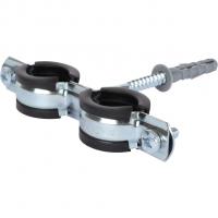 Двойной хомут Stout для труб, комплект: хомут+шпилька шуруп +дюбель пластиковый 3/4"(25-29)