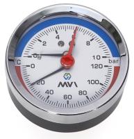 Термоманометр аксиальный MVI, до 6 бар, 0°C-120°C, D80 мм, подключение G1/2