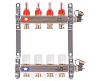 Коллекторная группа из нержавеющей стали с расходомерами и термостатическими вентилями 6 выходов Uni-Fitt