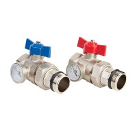 Шаровые краны с термометром для коллектора (комплект 2 штуки)