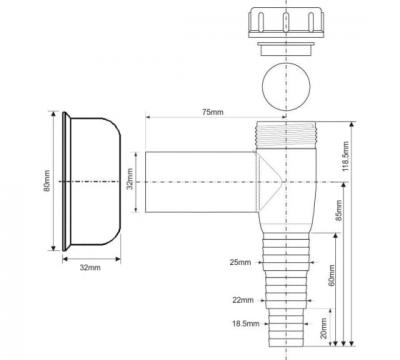 Сифон в стену для стир. маш. белый McALPINE WMV-32WH